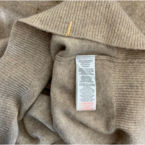 Brodie Fine Cashmere Sweater Size S Beige with Gold Paint Splatter Design - Picture 7 of 9